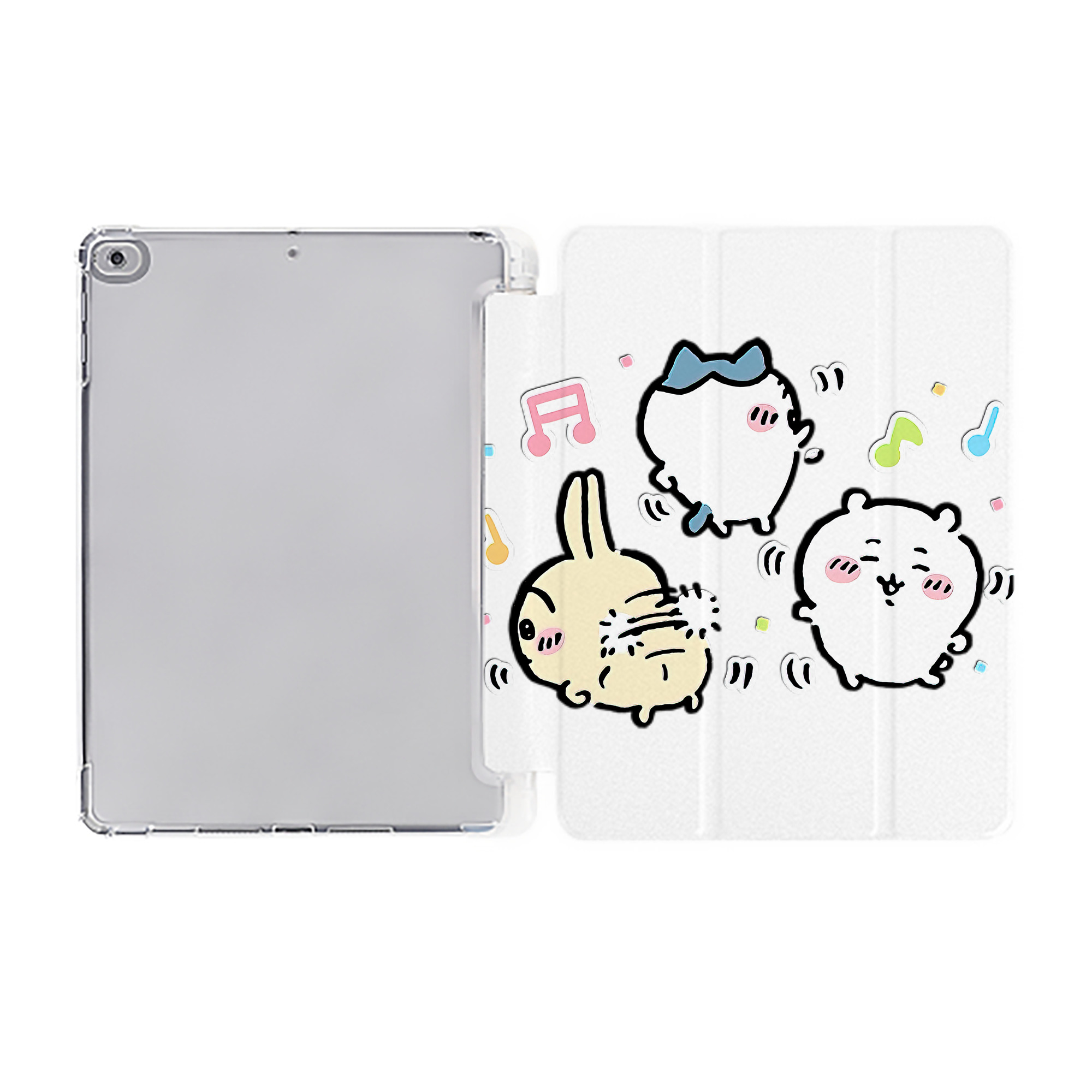 （画像用） ちいかわ うさぎ Chii-kawa usagi IPad ケース ペン収納付き 三つ折りスタンド PUレザー×シリコン 対応機種9.5/10.5/10.9インチ